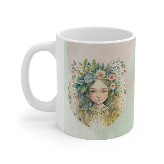 Girl in Spring Flowers Watercolor Ceramic Mug 11oz