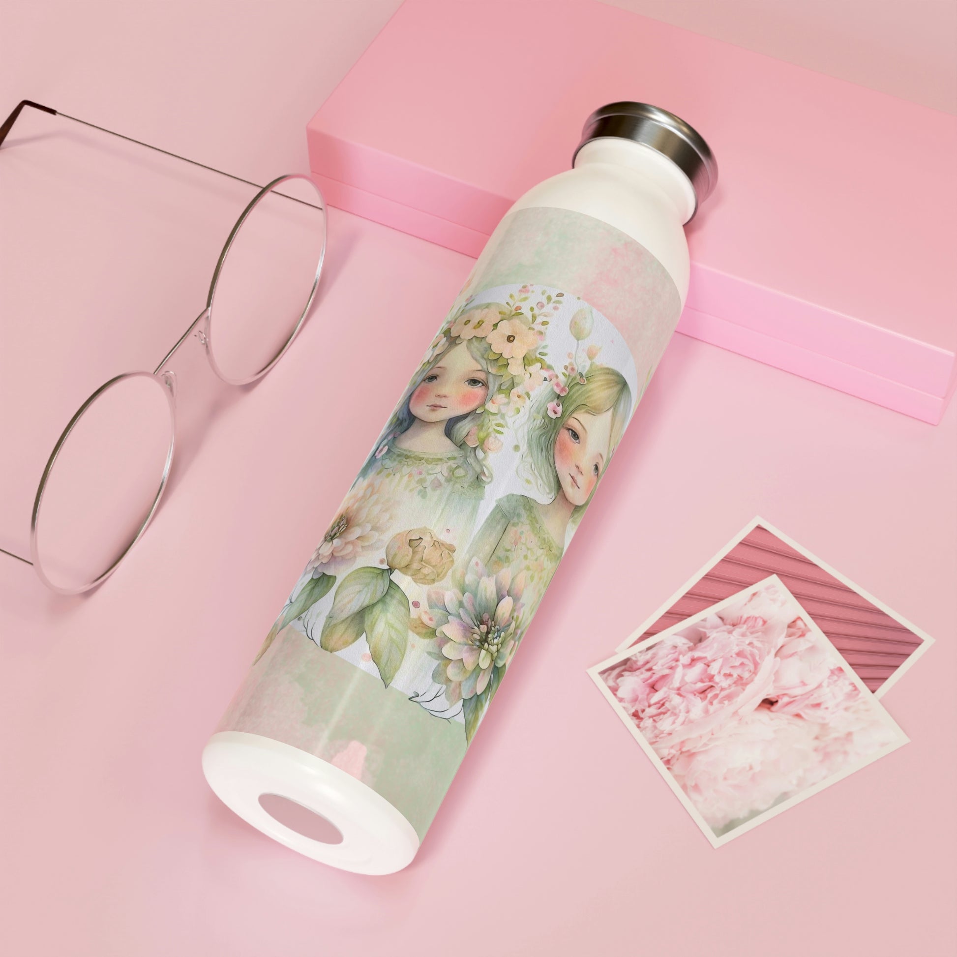 Girls Spring Flowers Watercolor Slim Water Bottle