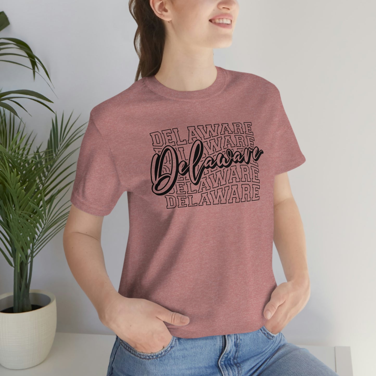Delaware in Varsity Letters with Script Short Sleeve  T-shirt