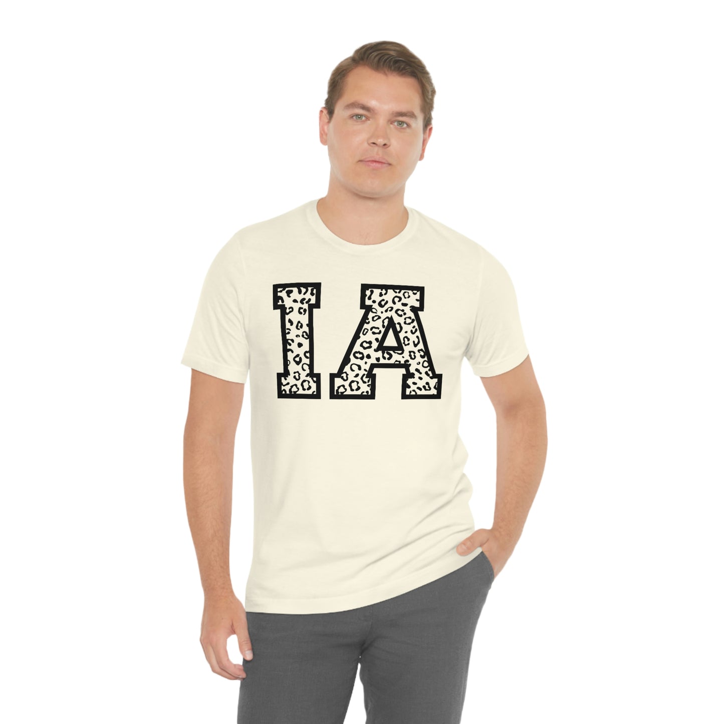 Iowa IA Leopard Print Letters Short Sleeve T-shirt