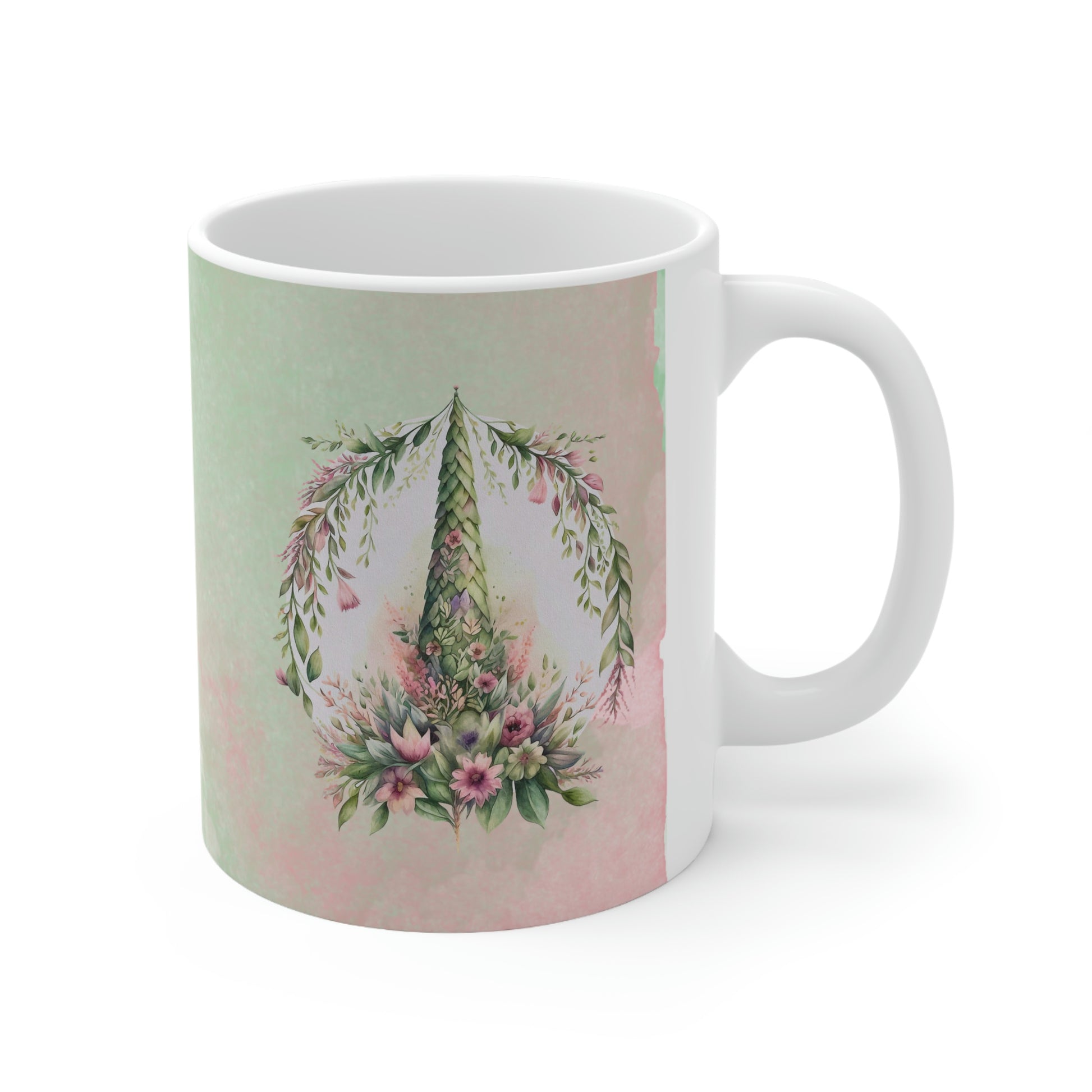 Spring Topiary Watercolor Ceramic Mug 11oz