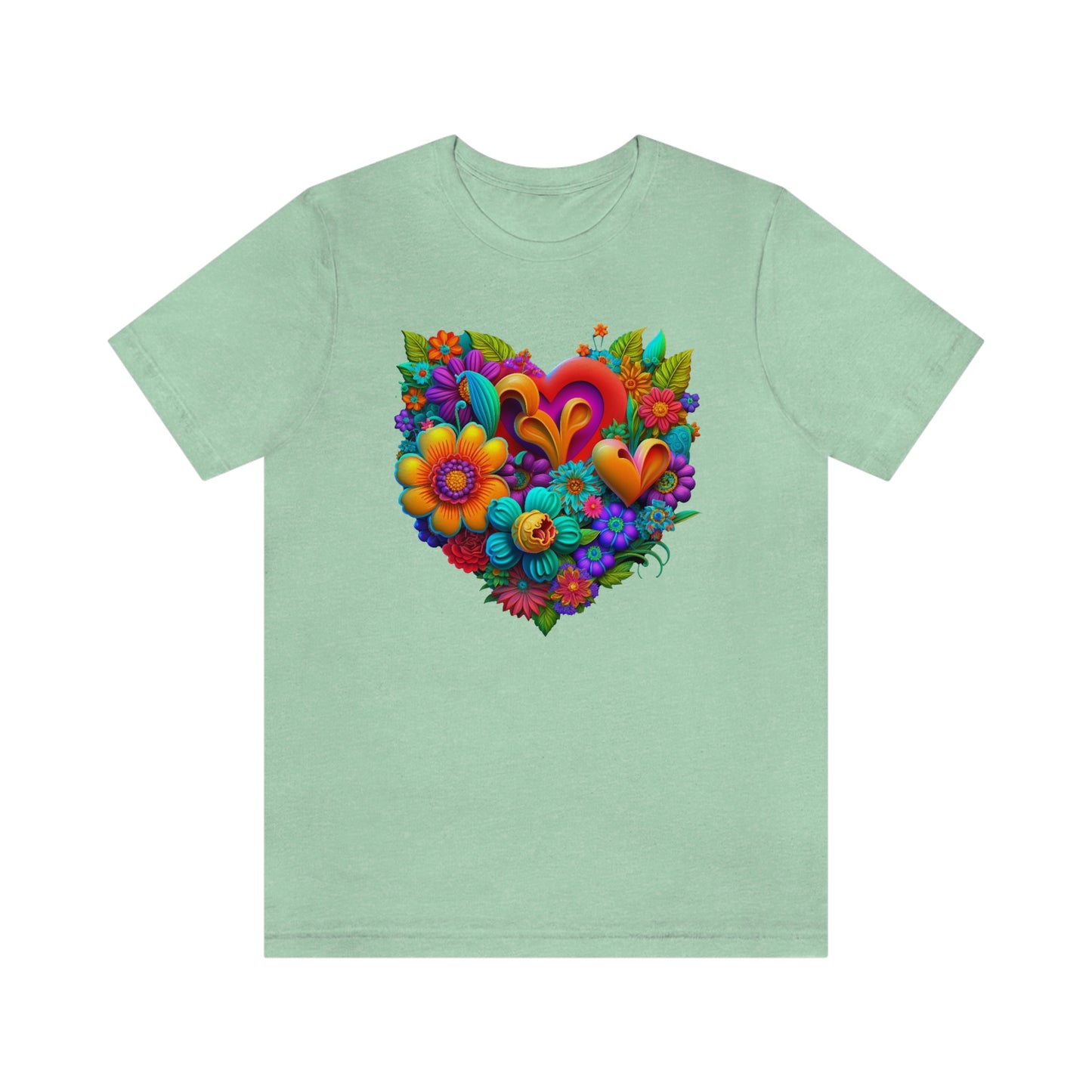 Bright Floral Heart Unisex Jersey Short Sleeve Tee