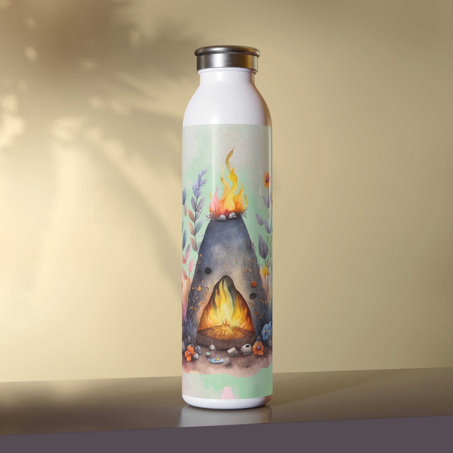 Beltane Fire Watercolor Slim Water Bottle