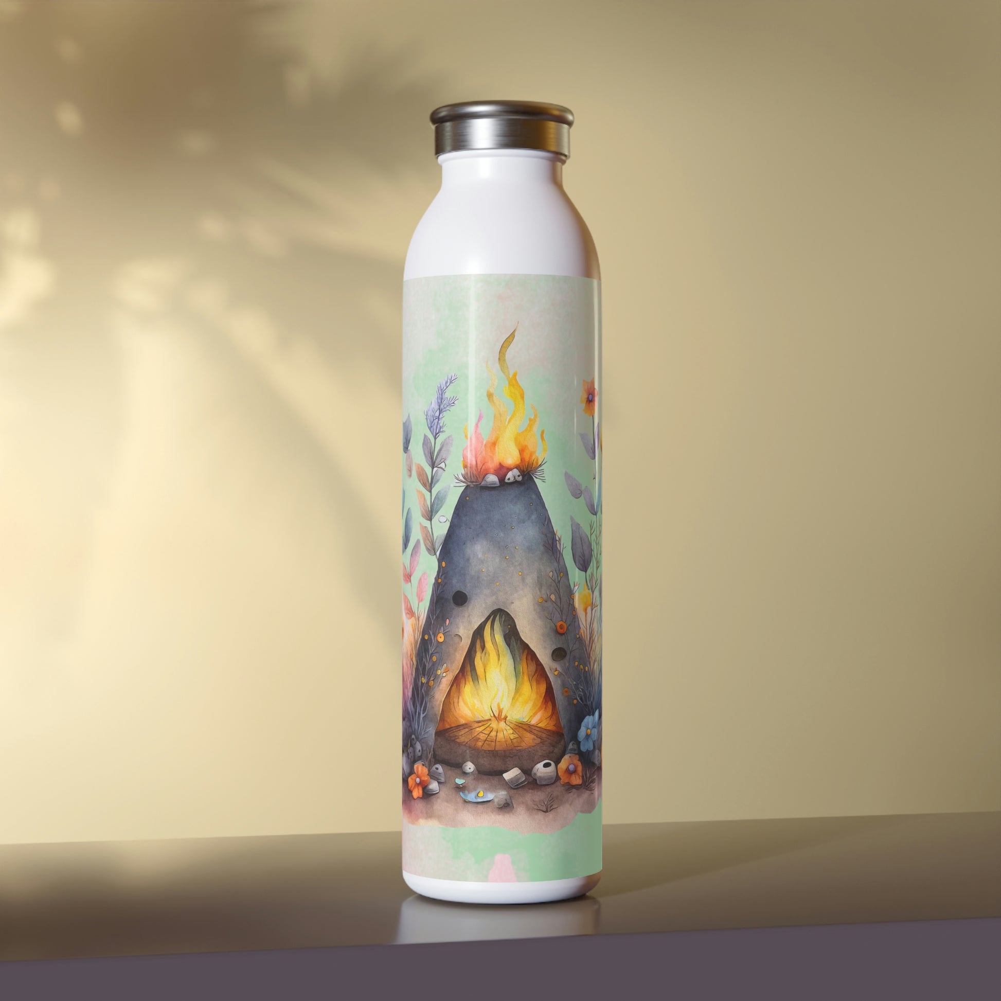 Beltane Fire Watercolor Slim Water Bottle