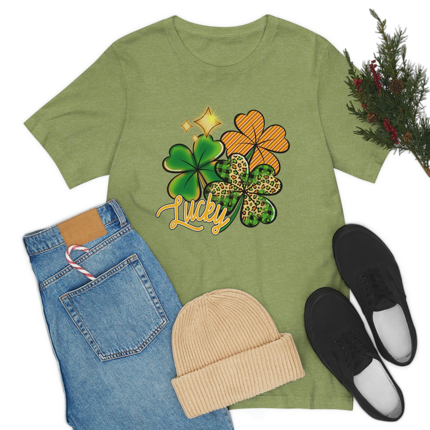 Lucky Shamrock Four Leaf Clover St. Patrick's Day Unisex Jersey Short Sleeve Tee