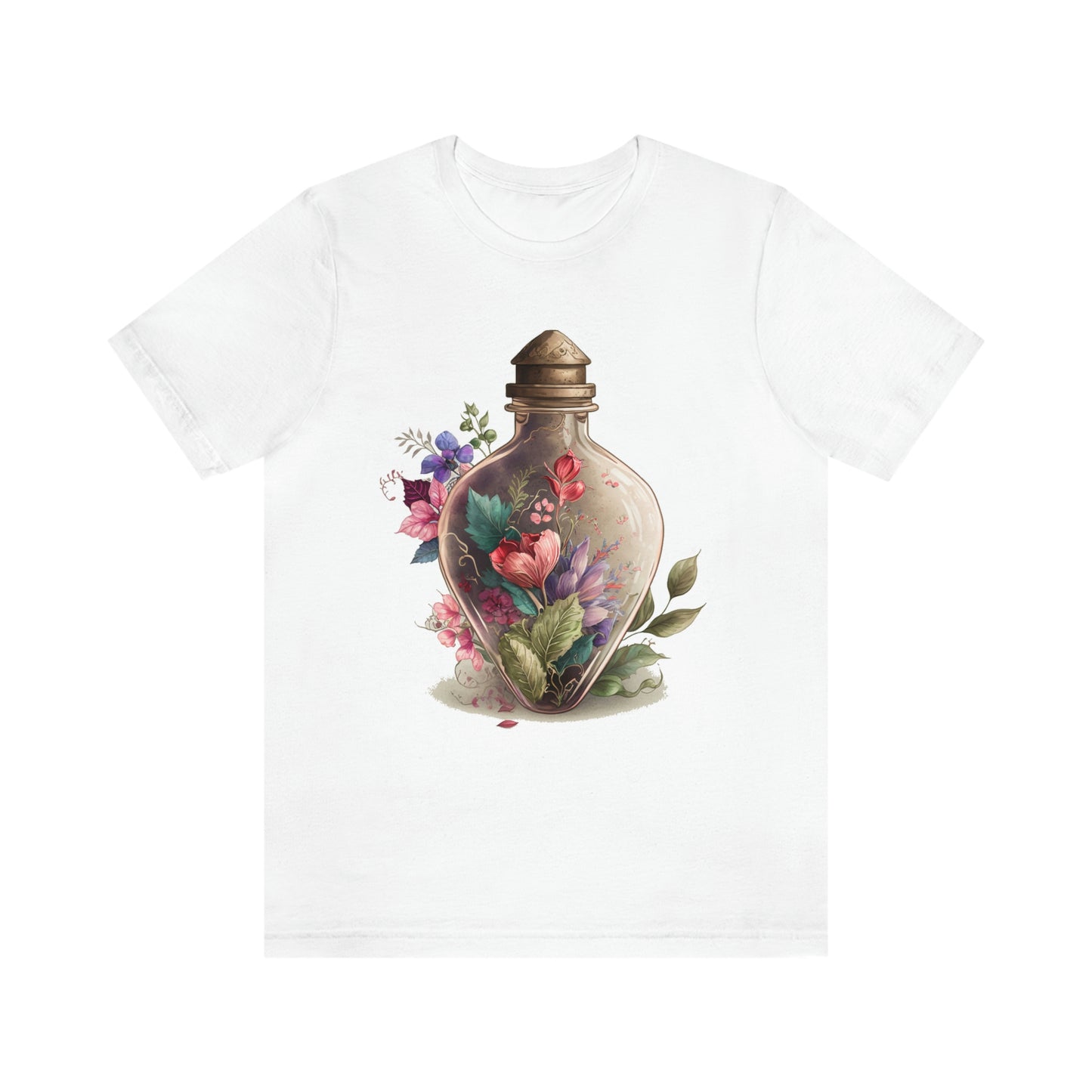 Vintage Bottle Floral Unisex Jersey Short Sleeve Tee