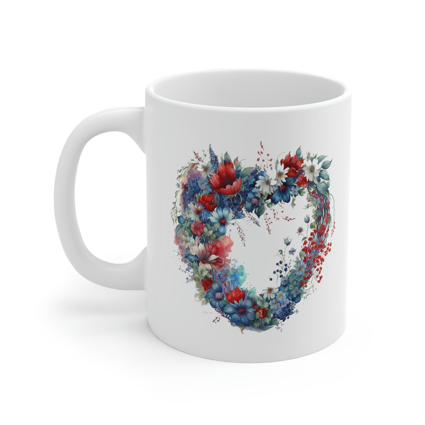 Flower Heart White Ceramic Mug