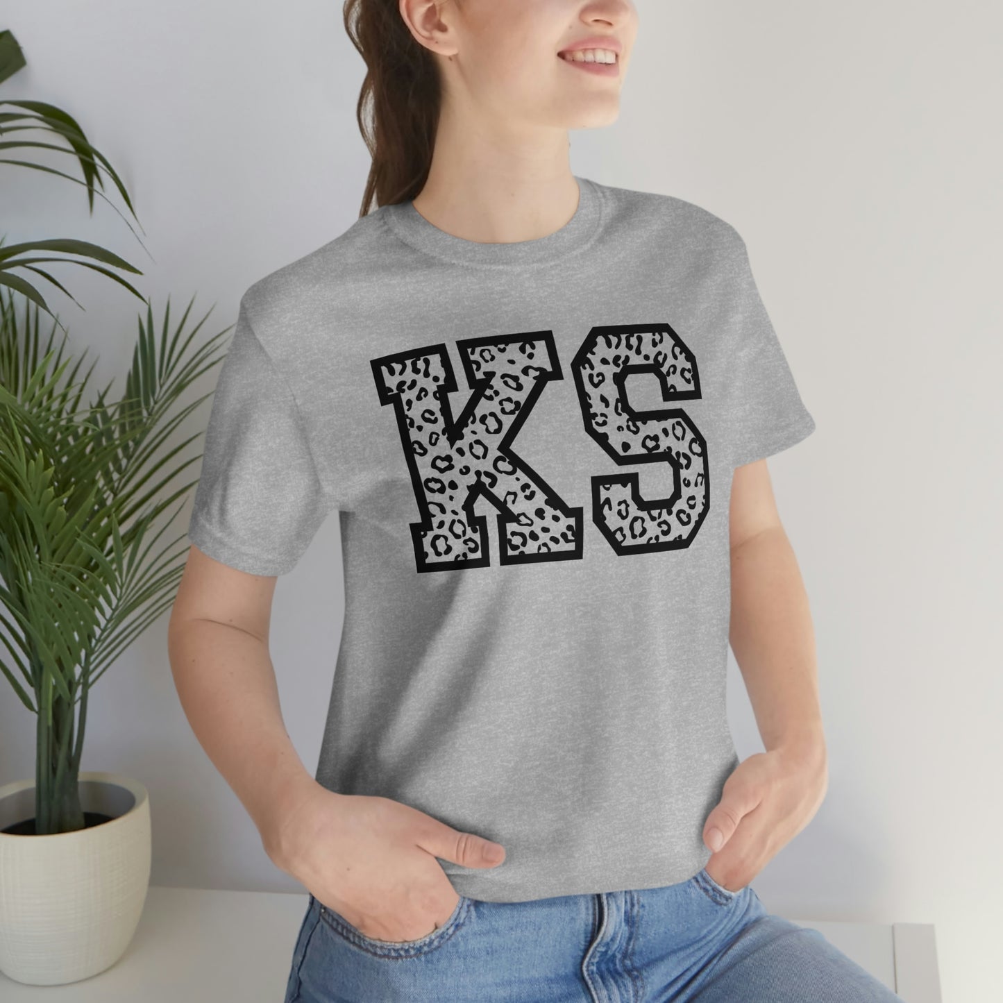 Kansas KS Leopard Print Letters Short Sleeve T-shirt