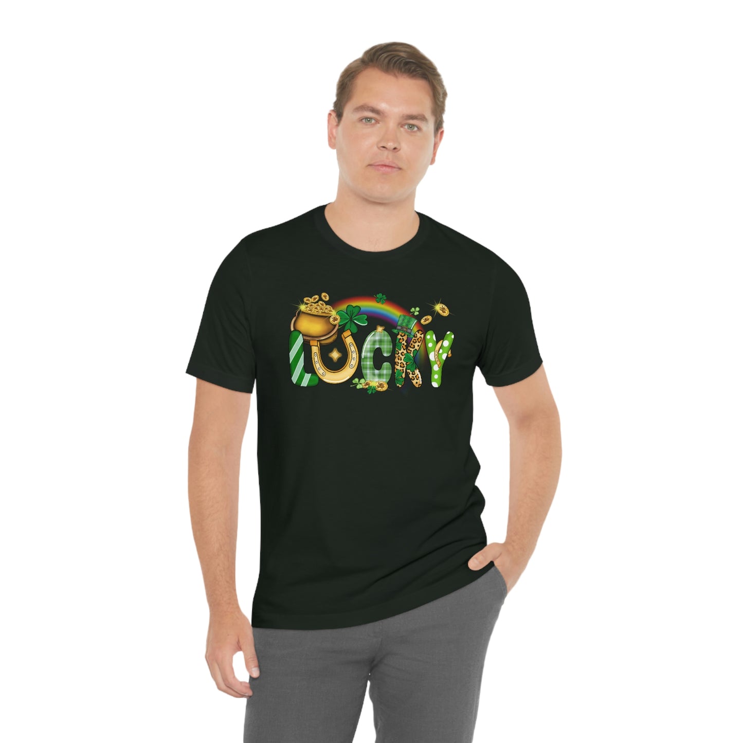 Lucky Rainbow Pot of Gold St. Patrick's Day Unisex Jersey Short Sleeve Tee