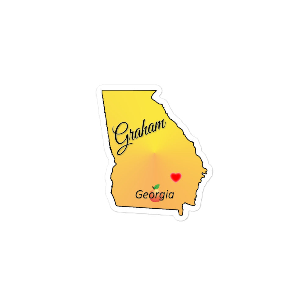 Graham Georgia - State w/ Peach & Heart Locator Bubble-free sticker