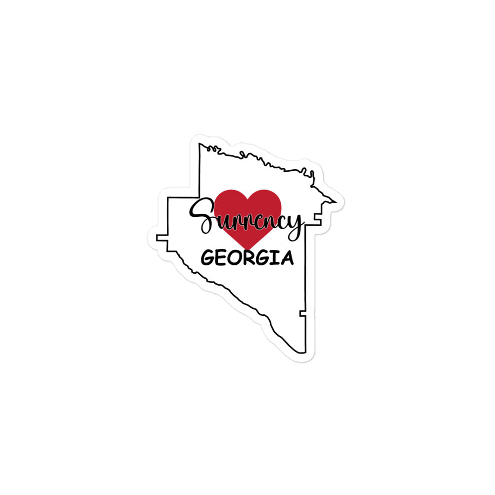 Surrency Georgia - Heart in County Outline Bubble-free sticker