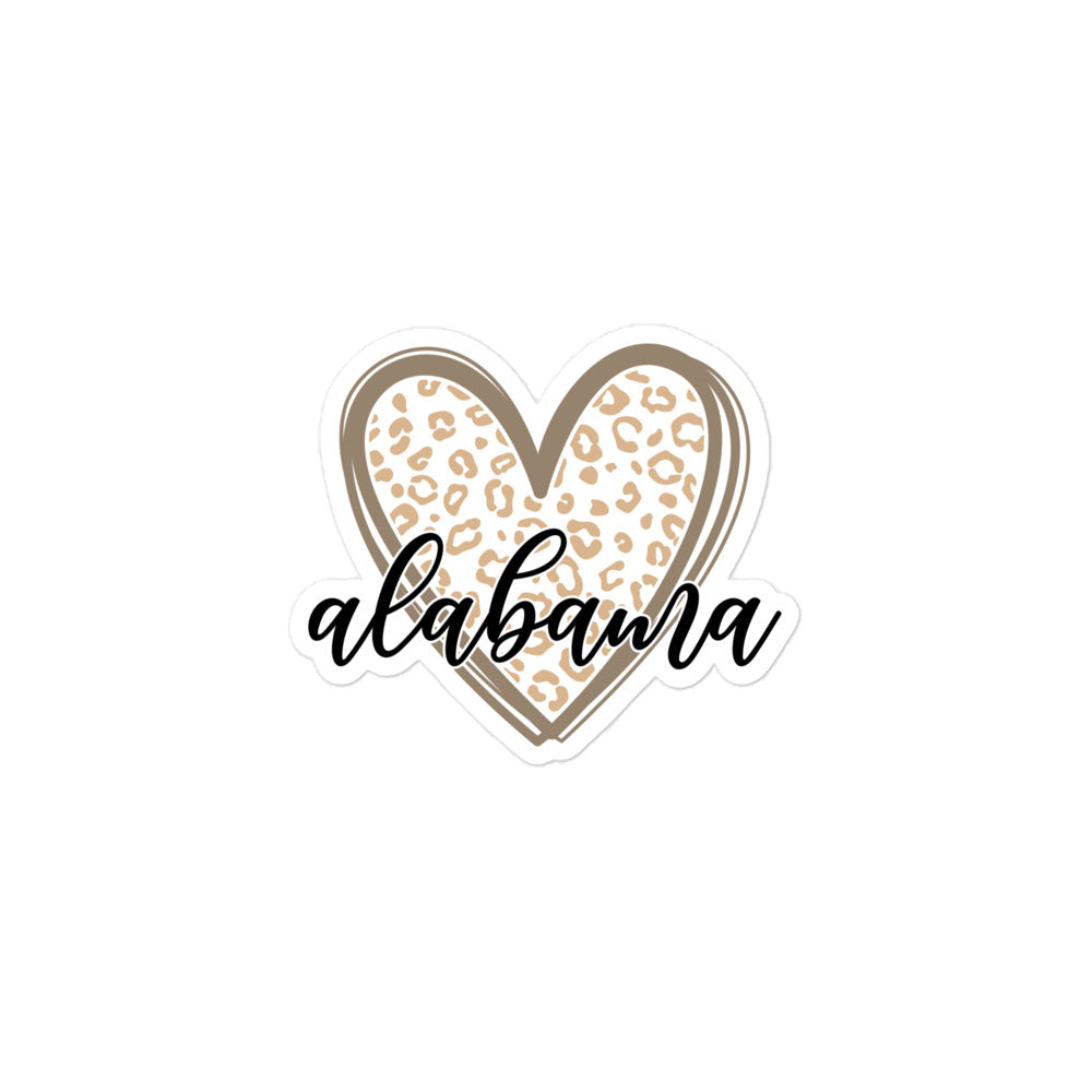 Alabama Script on Leopard Print Heart Decorative Sticker