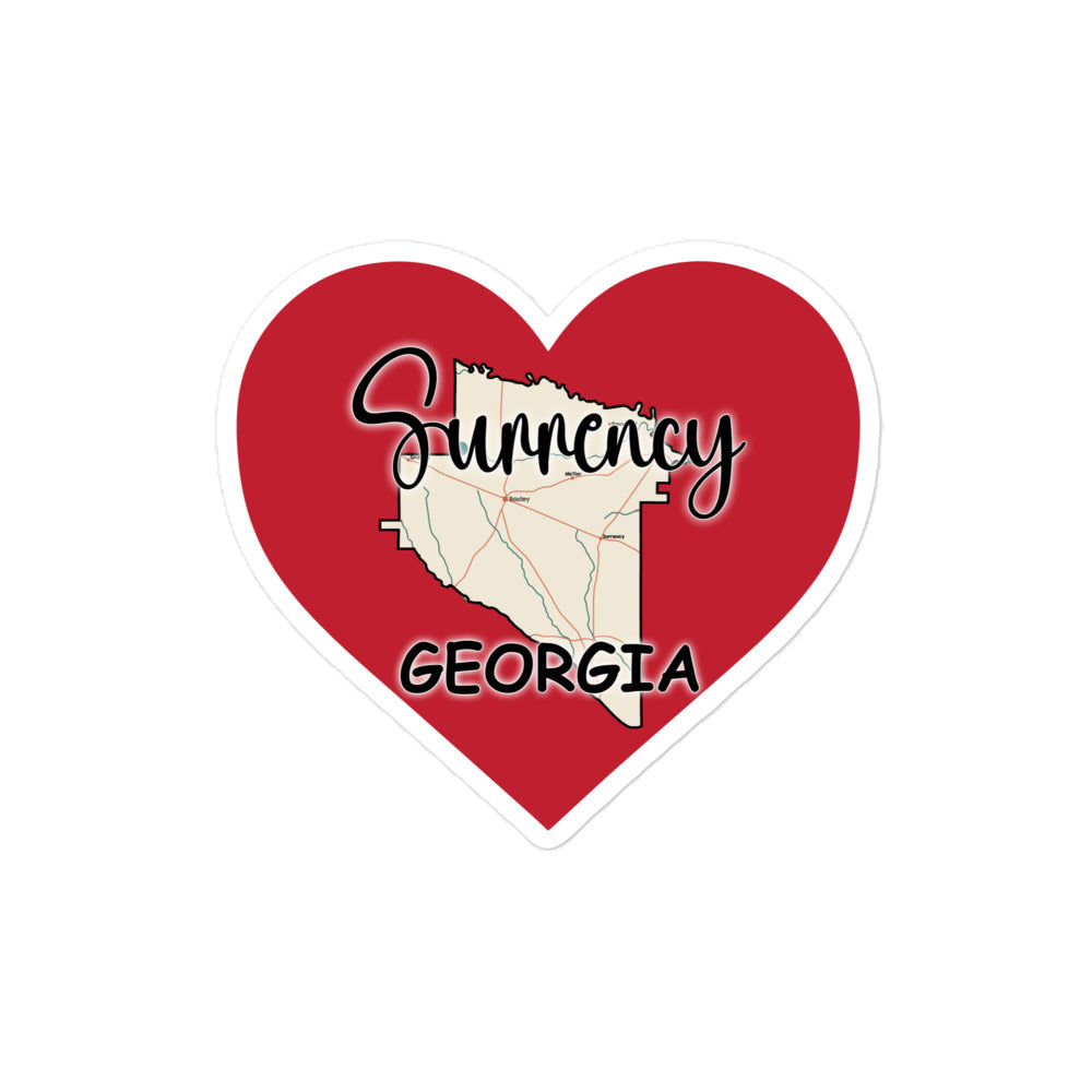 Surrency Georgia - County on Large Heart Bubble-free sticker