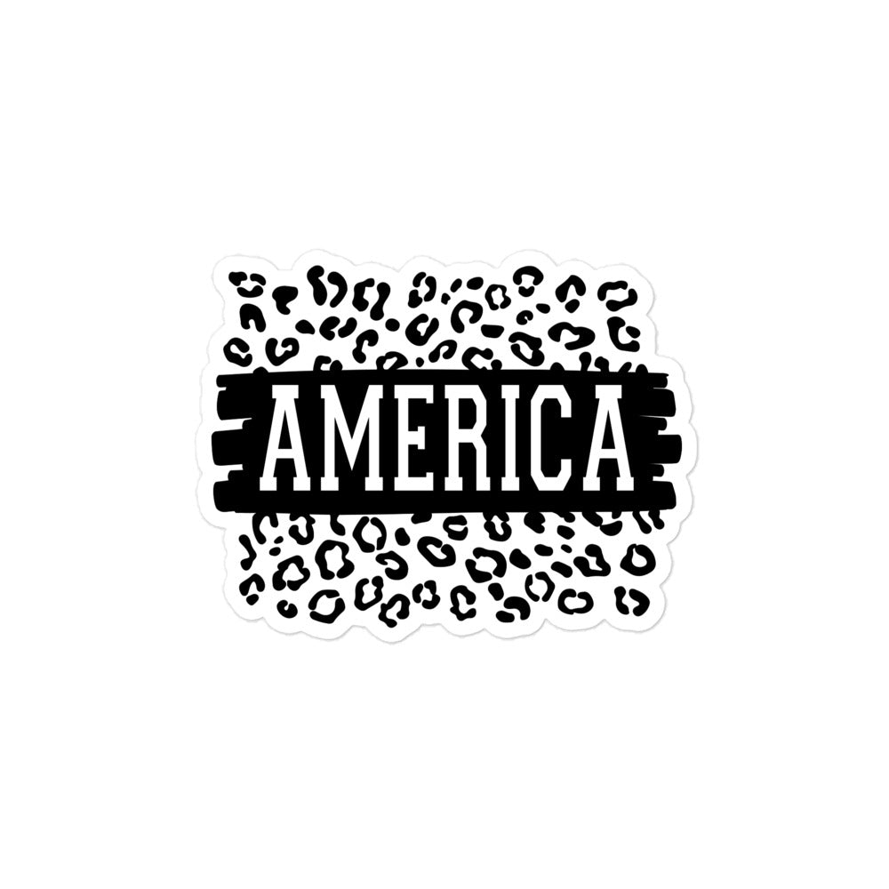 America on Black Leopard Print Decorative Sticker