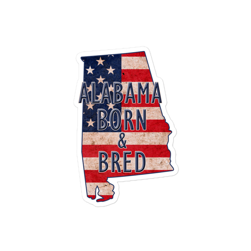 Alabama Born & Bred US Flag Bubble Free Stickers