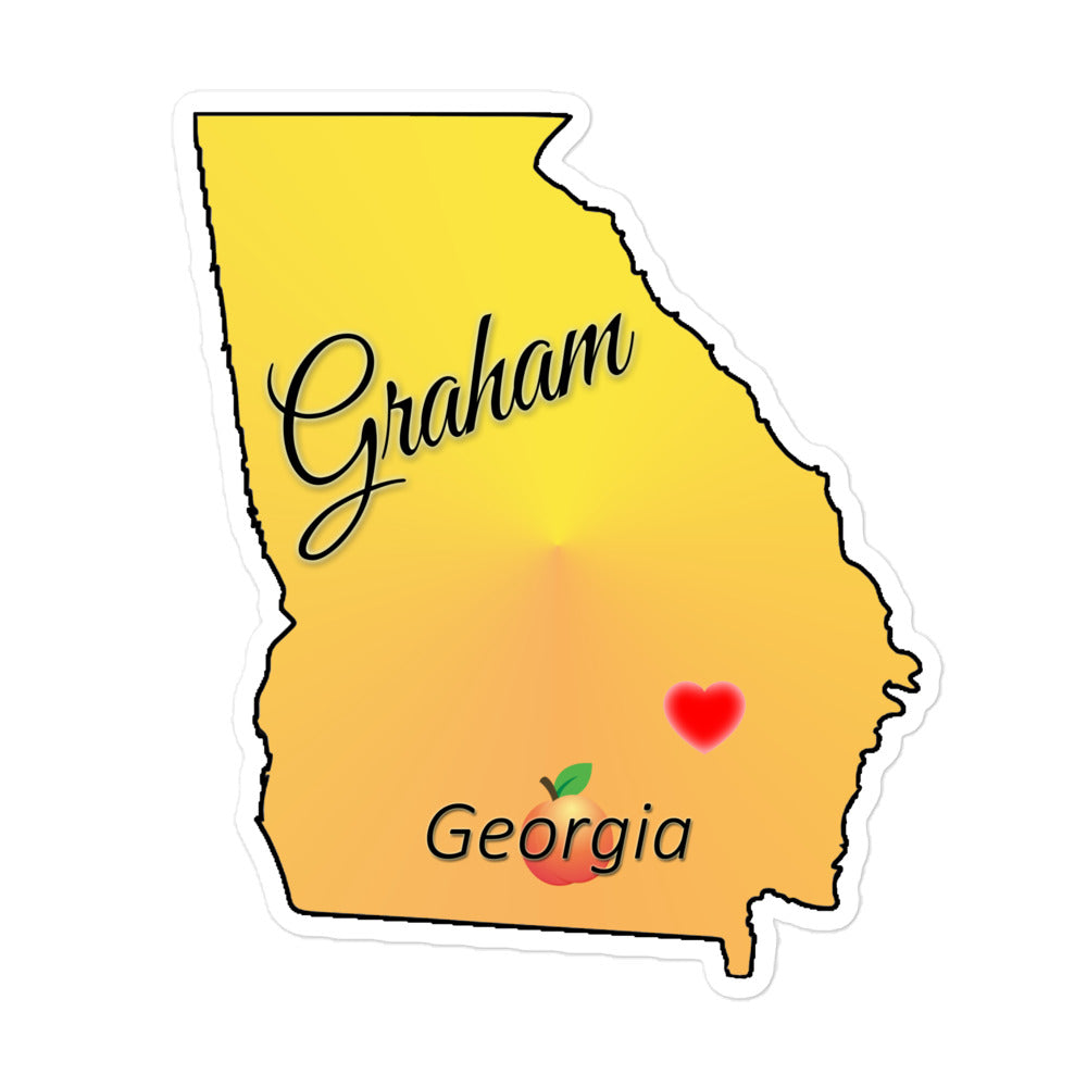 Graham Georgia - State w/ Peach & Heart Locator Bubble-free sticker
