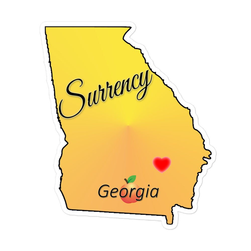 Surrency Georgia - State w/ Peach & Heart Locator Bubble-free sticker