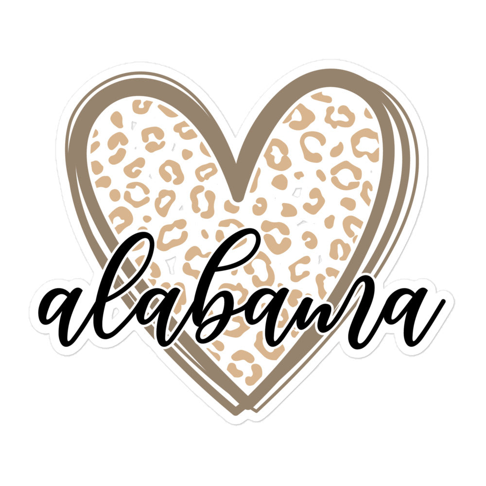Alabama Script on Leopard Print Heart Decorative Sticker
