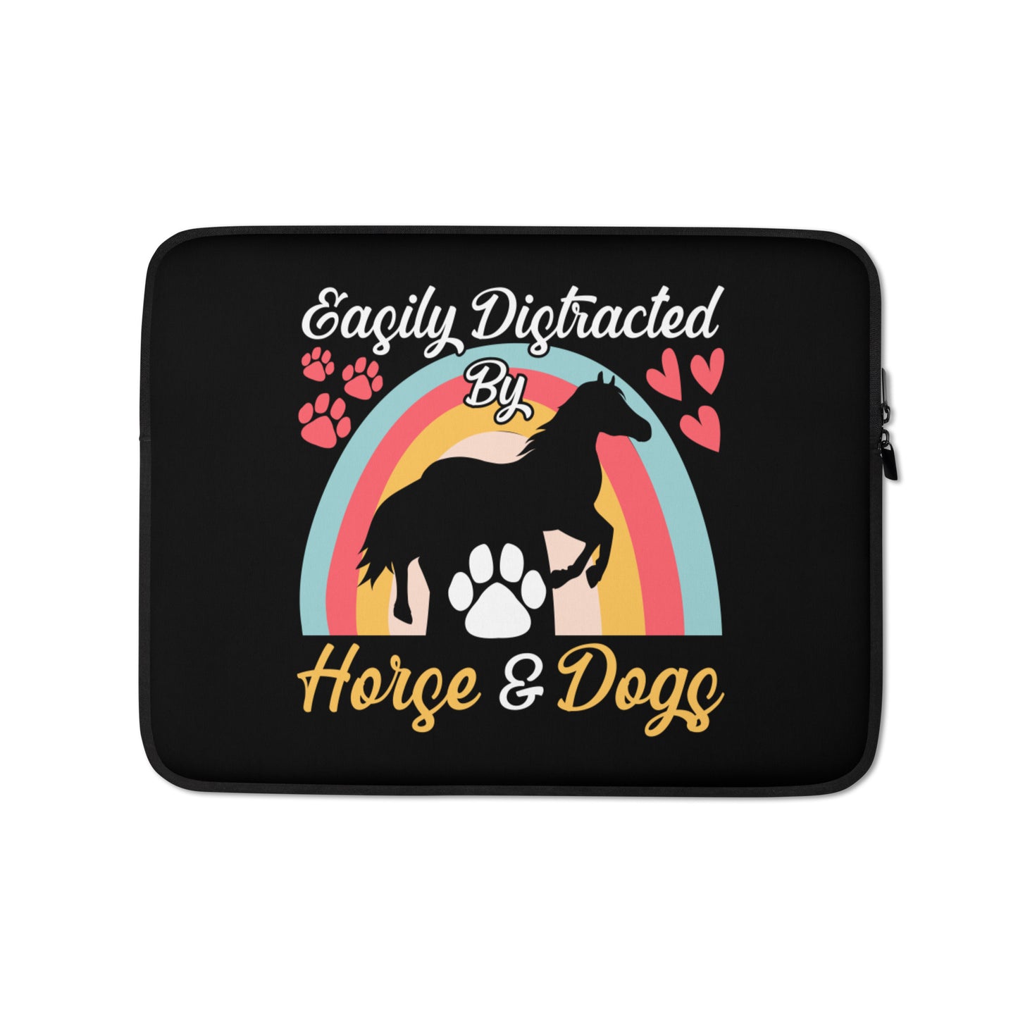 Easily Distracted by Horse and Dogs Laptop Sleeve