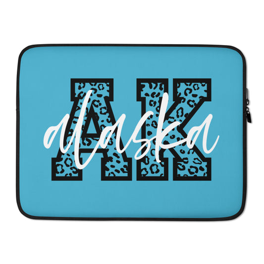 Alaska AK Leopard Print Letters White Script Laptop Sleeve