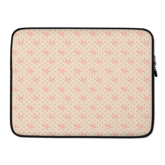 Beige Bird Pattern Laptop Sleeve