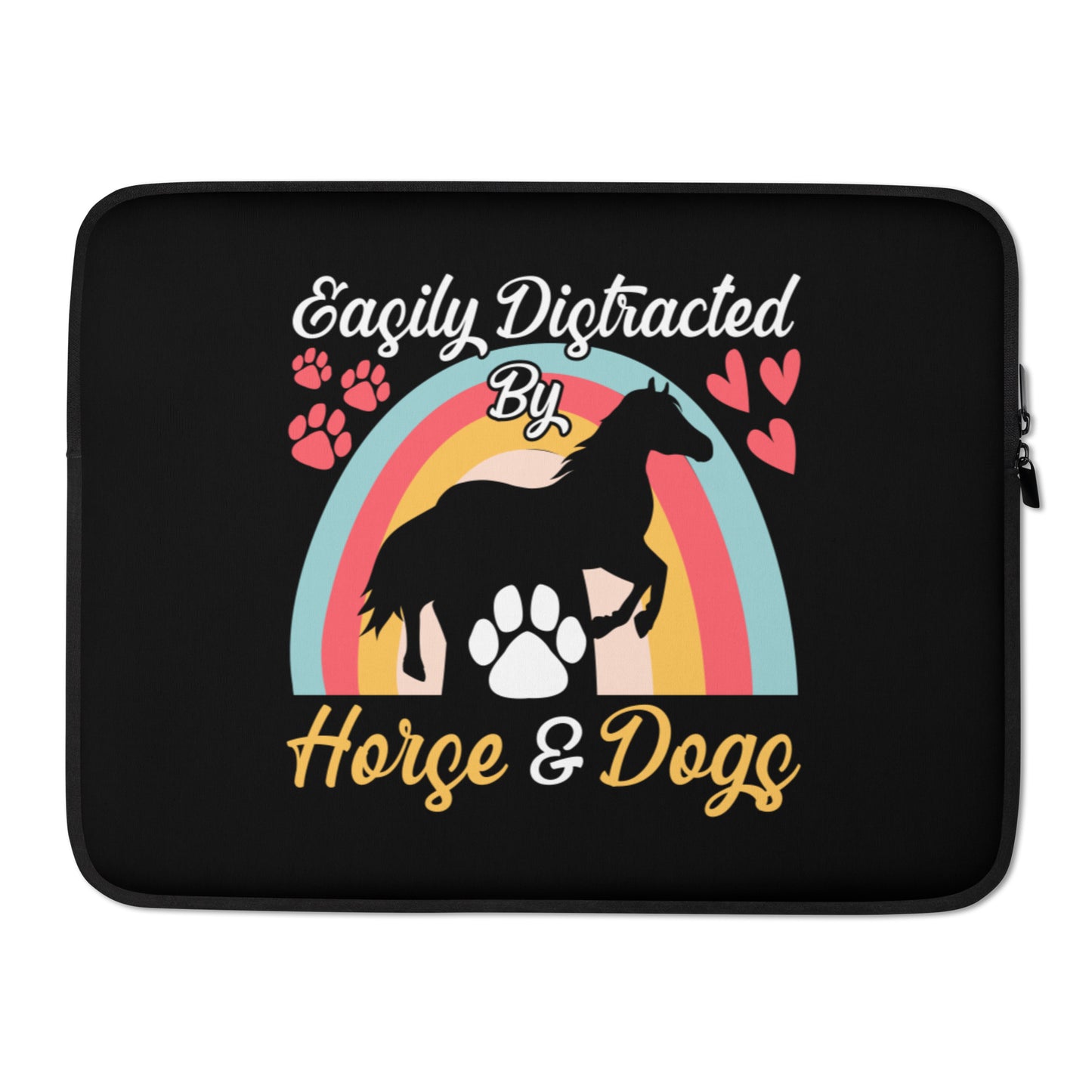 Easily Distracted by Horse and Dogs Laptop Sleeve