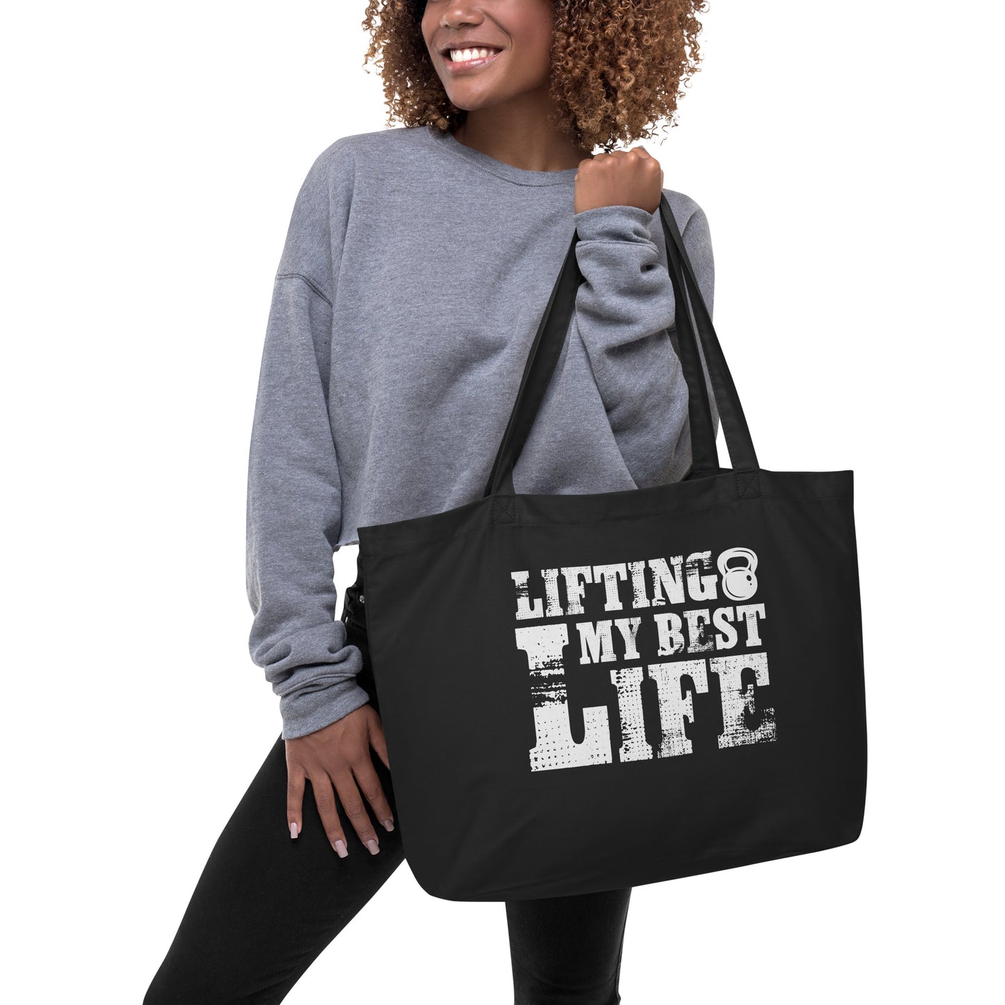 Lifting My Best Life Large organic tote bag