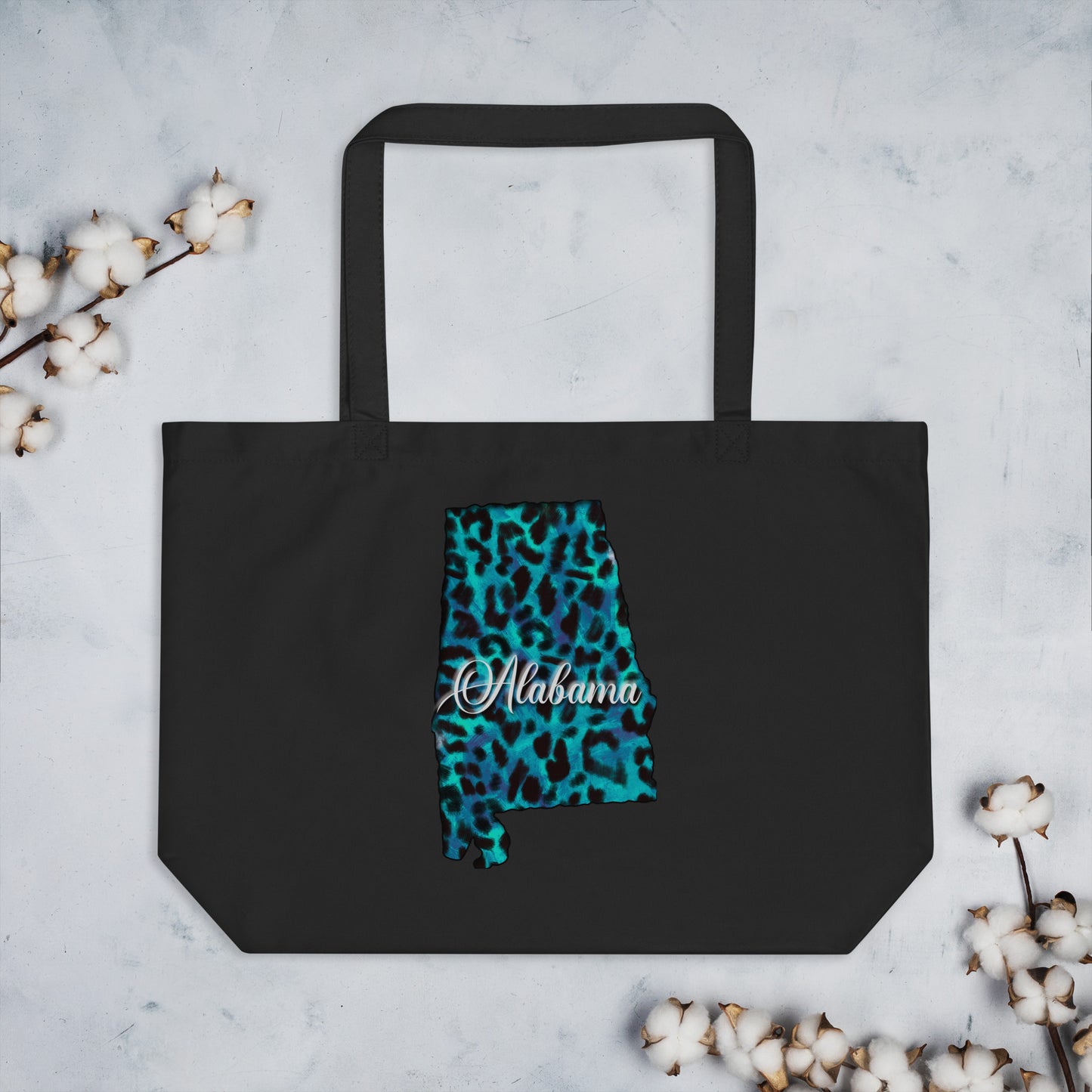 Alabama Blue Leopard Print Large Organic Tote Bag