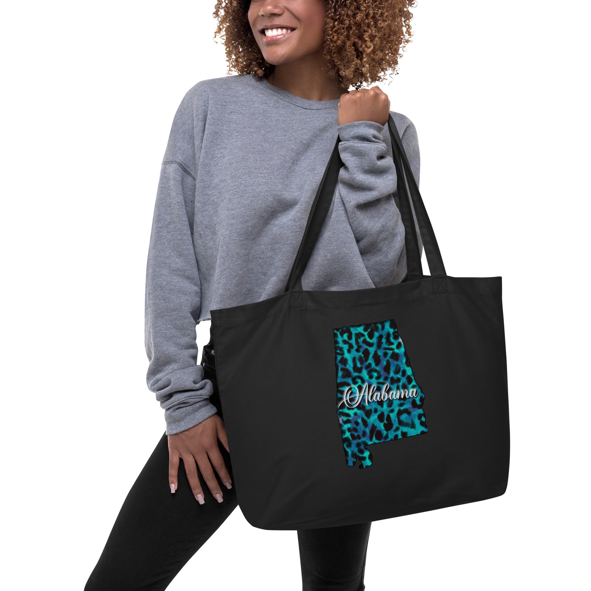 Alabama Blue Leopard Print Large Organic Tote Bag