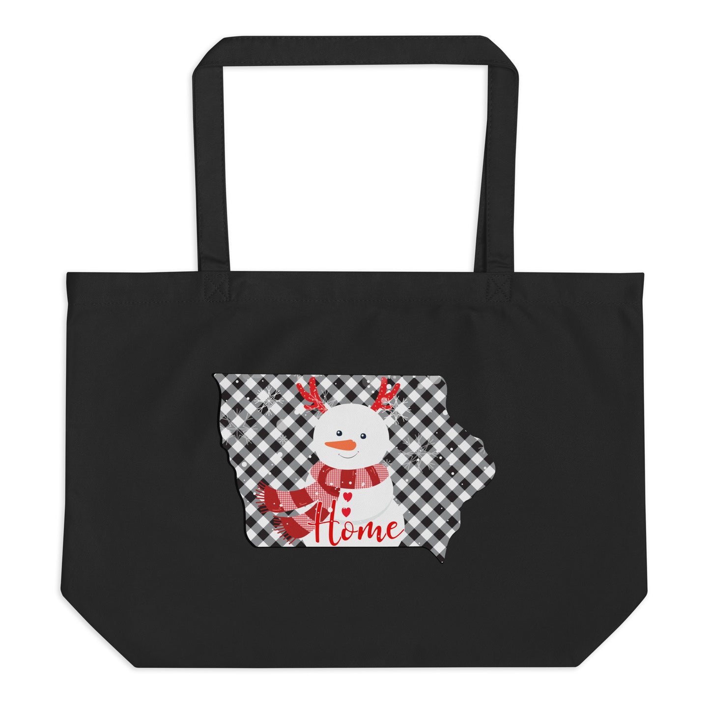 Iowa Gingham Snowman Large organic tote bag