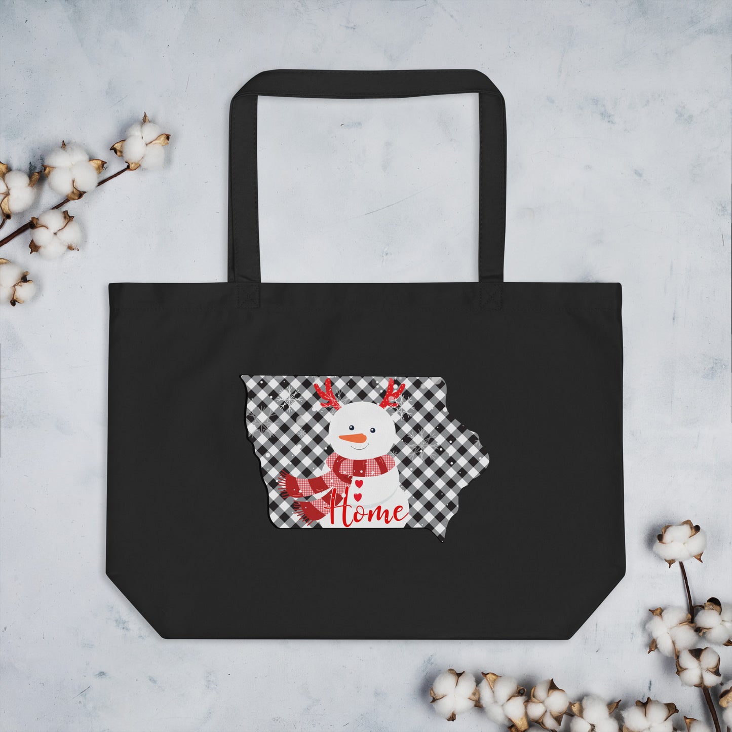 Iowa Gingham Snowman Large organic tote bag