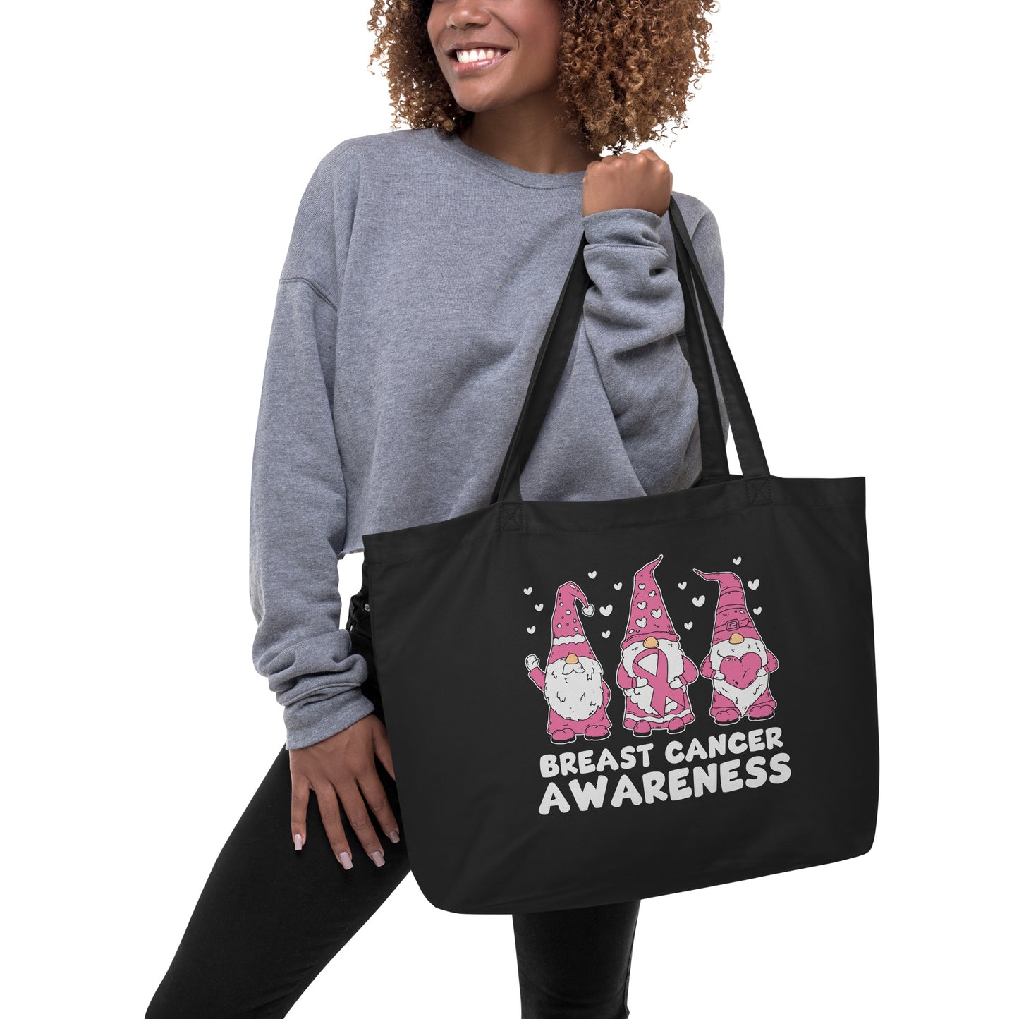 Breast Cancer Awareness Gnomes Large organic tote bag