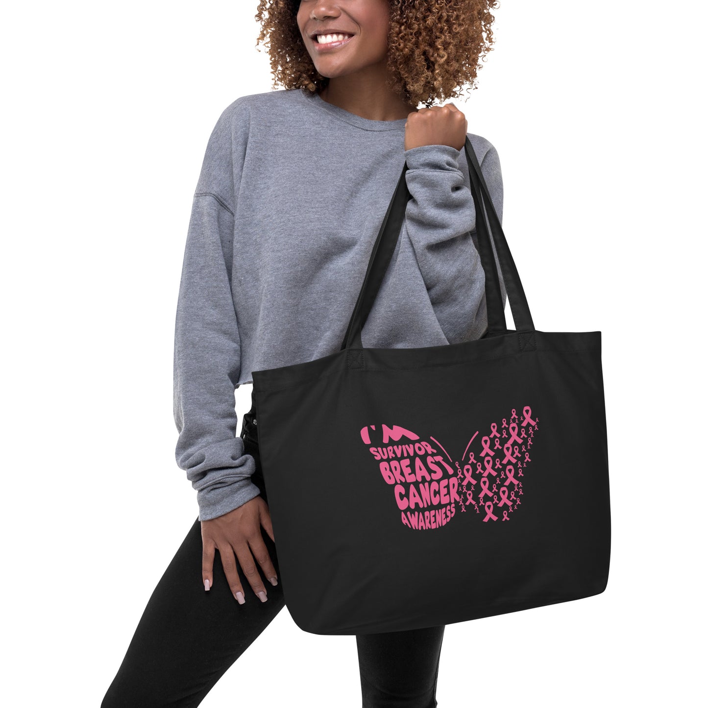 Breast Cancer Butterfly Large organic tote bag
