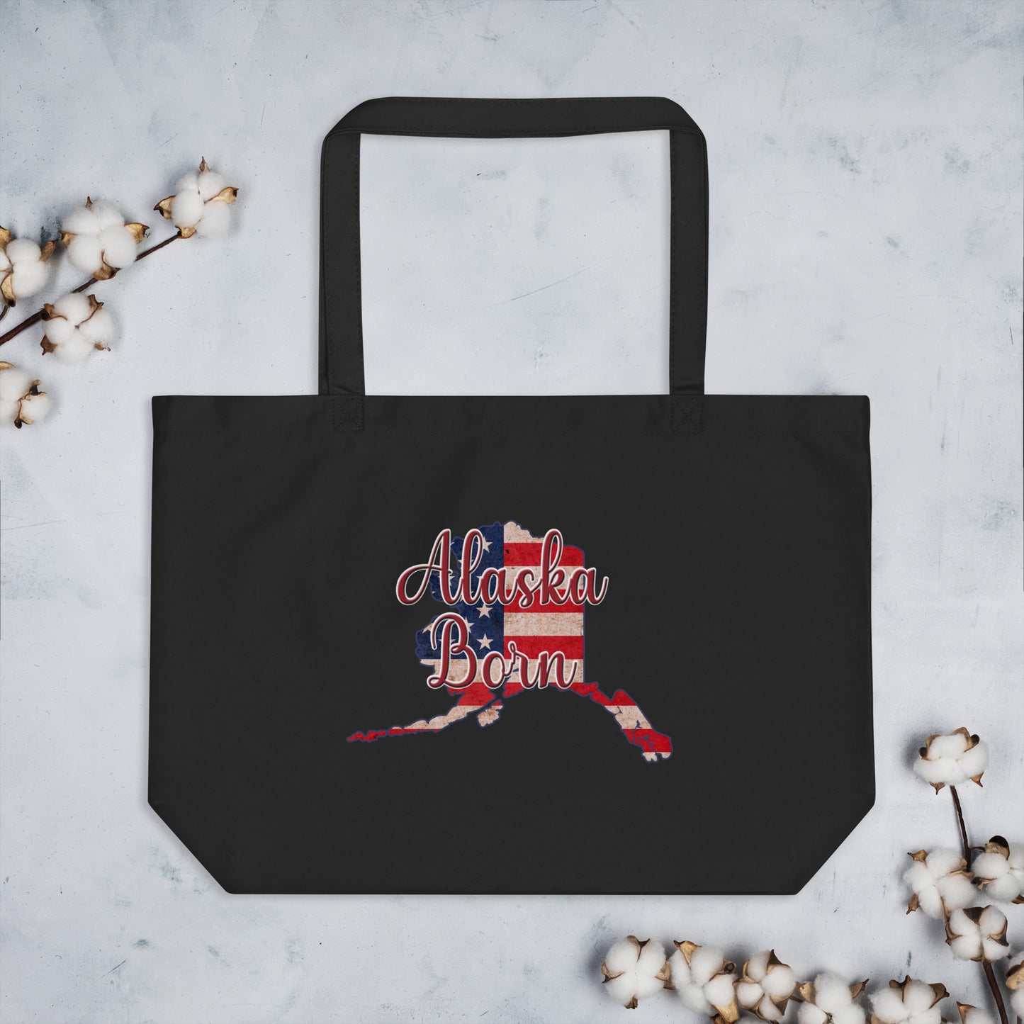 Alaska Born US Flag Large Organic Tote Bag