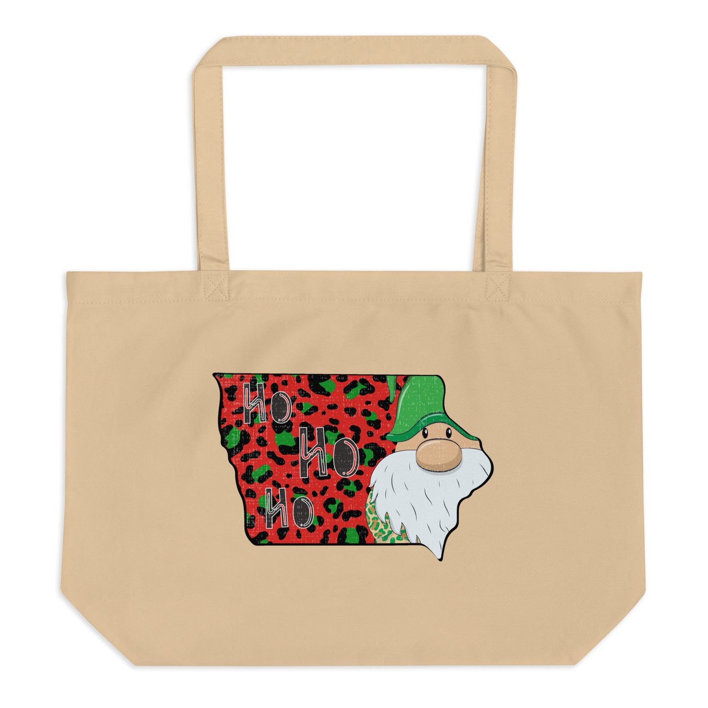 Iowa Christmas Elf Ho Ho Ho Large organic tote bag