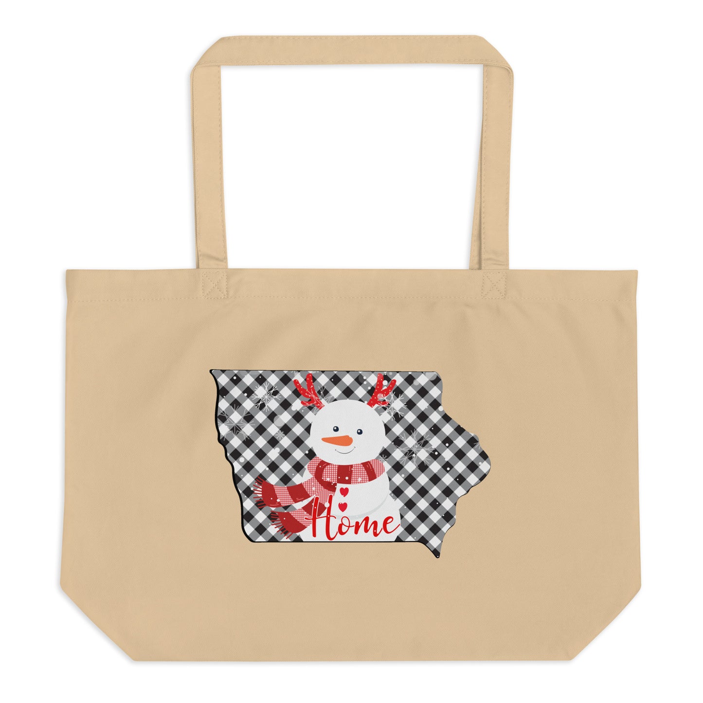 Iowa Gingham Snowman Large organic tote bag