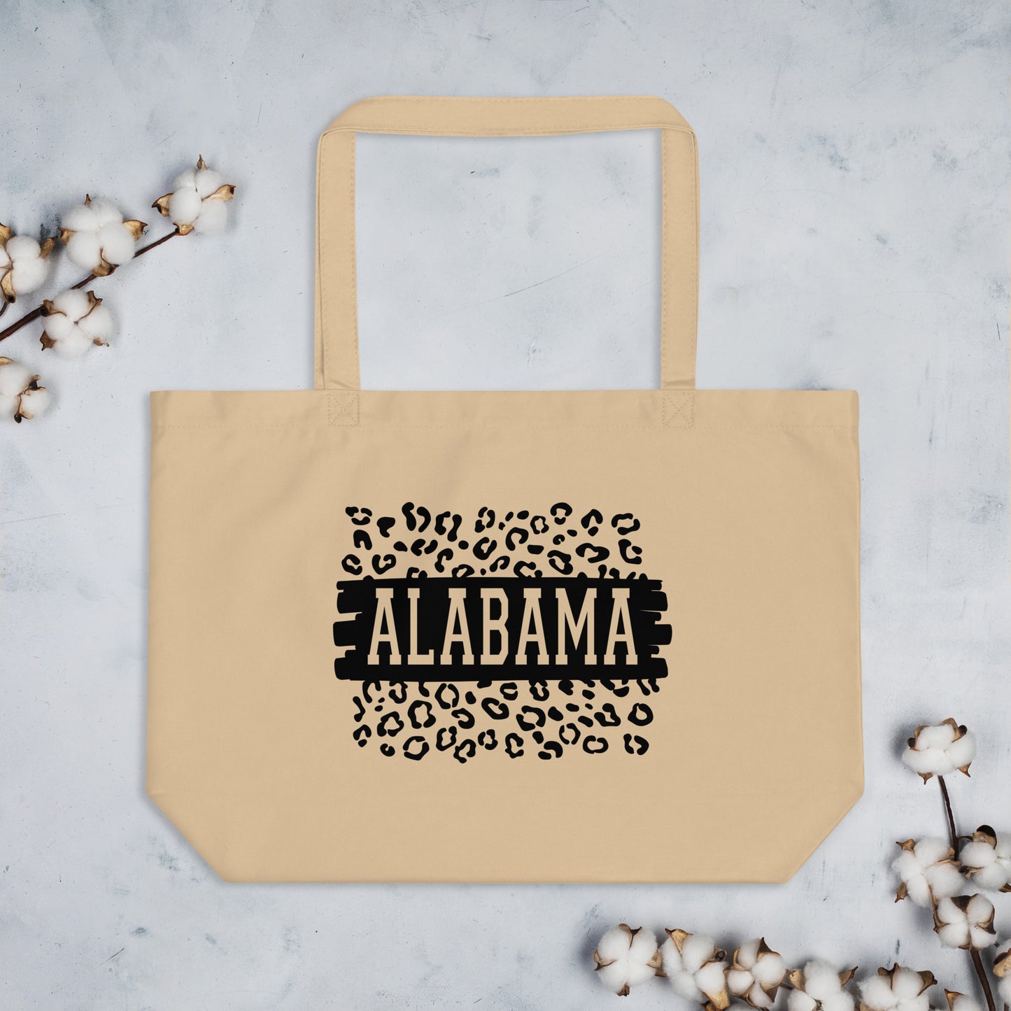 Alabama Black on Leopard Large Organic Tote Bag