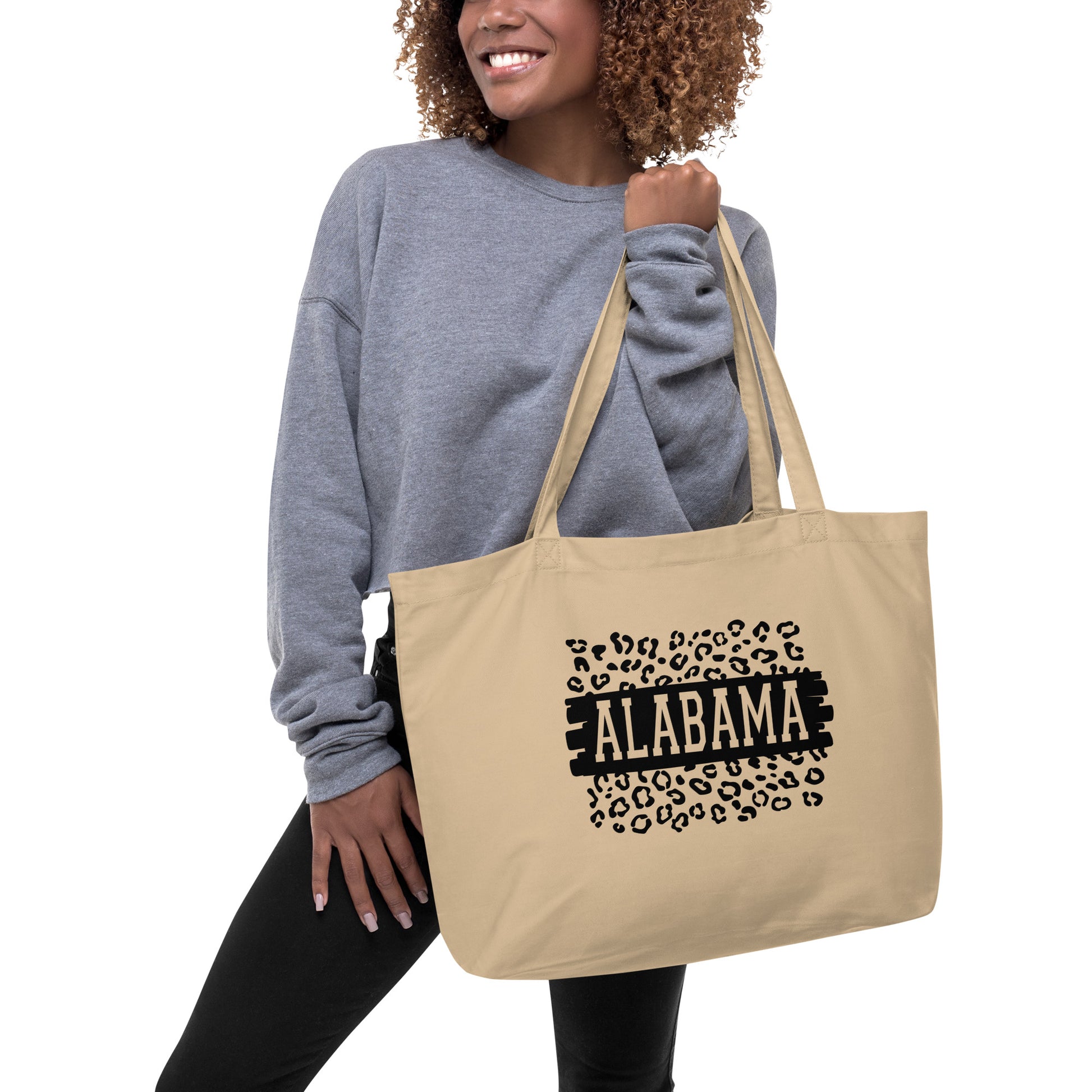 Alabama Black on Leopard Large Organic Tote Bag