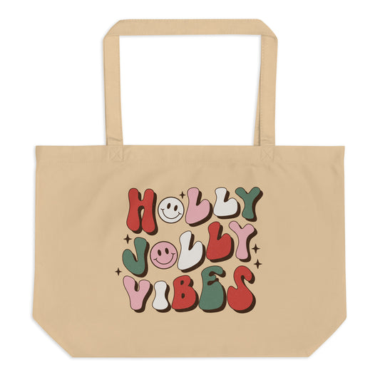 Holly Jolly Vibes Large organic tote bag