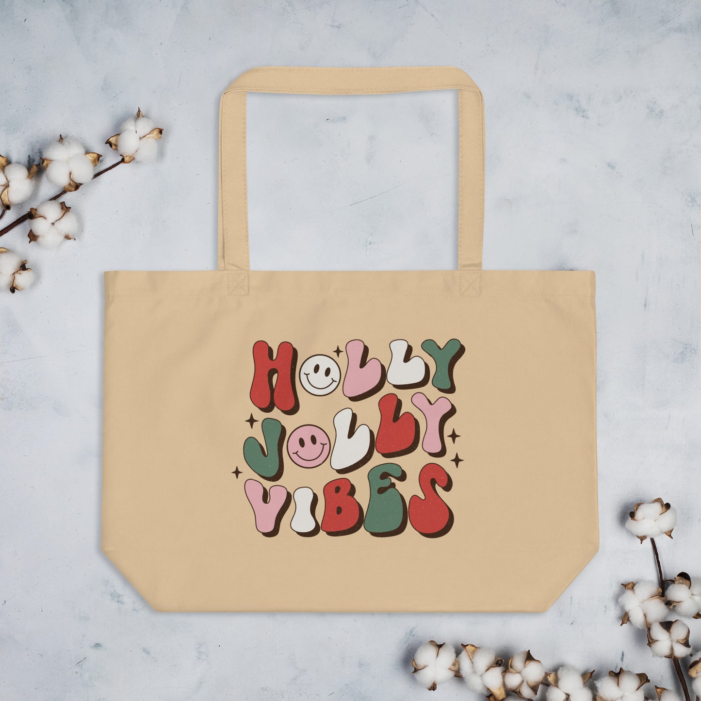 Holly Jolly Vibes Large organic tote bag