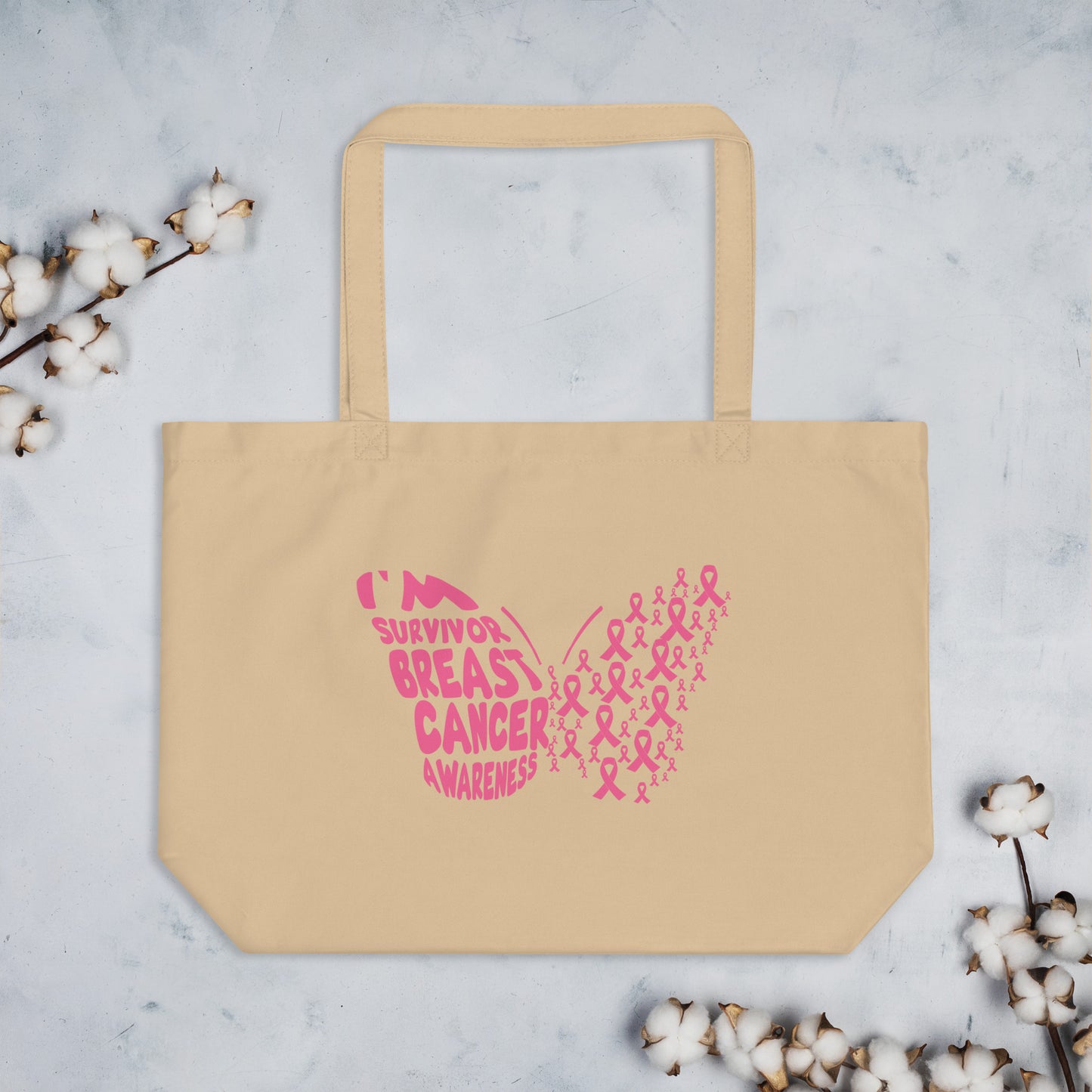 Breast Cancer Butterfly Large organic tote bag