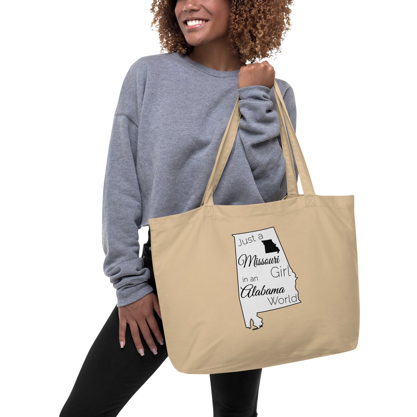 Just a Missouri Girl in an Alabama World Large organic tote bag