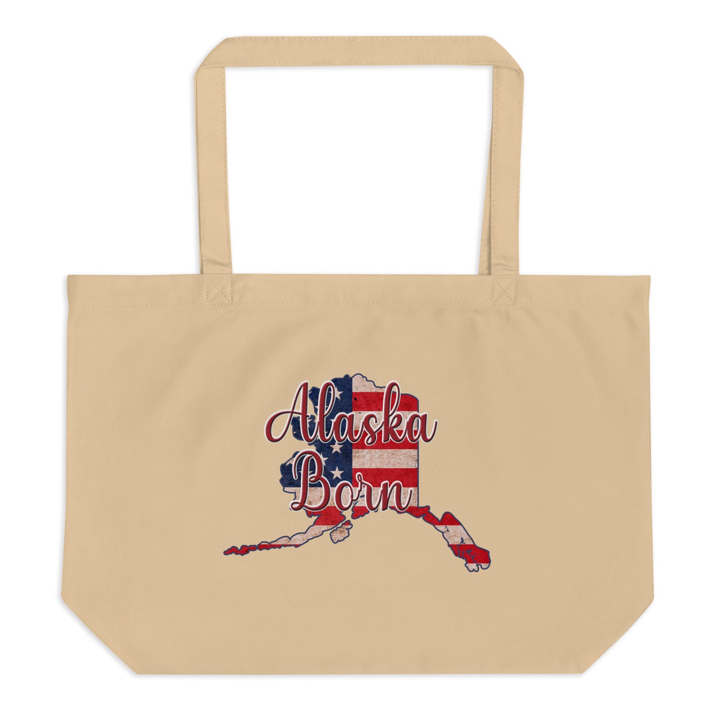 Alaska Born US Flag Large Organic Tote Bag