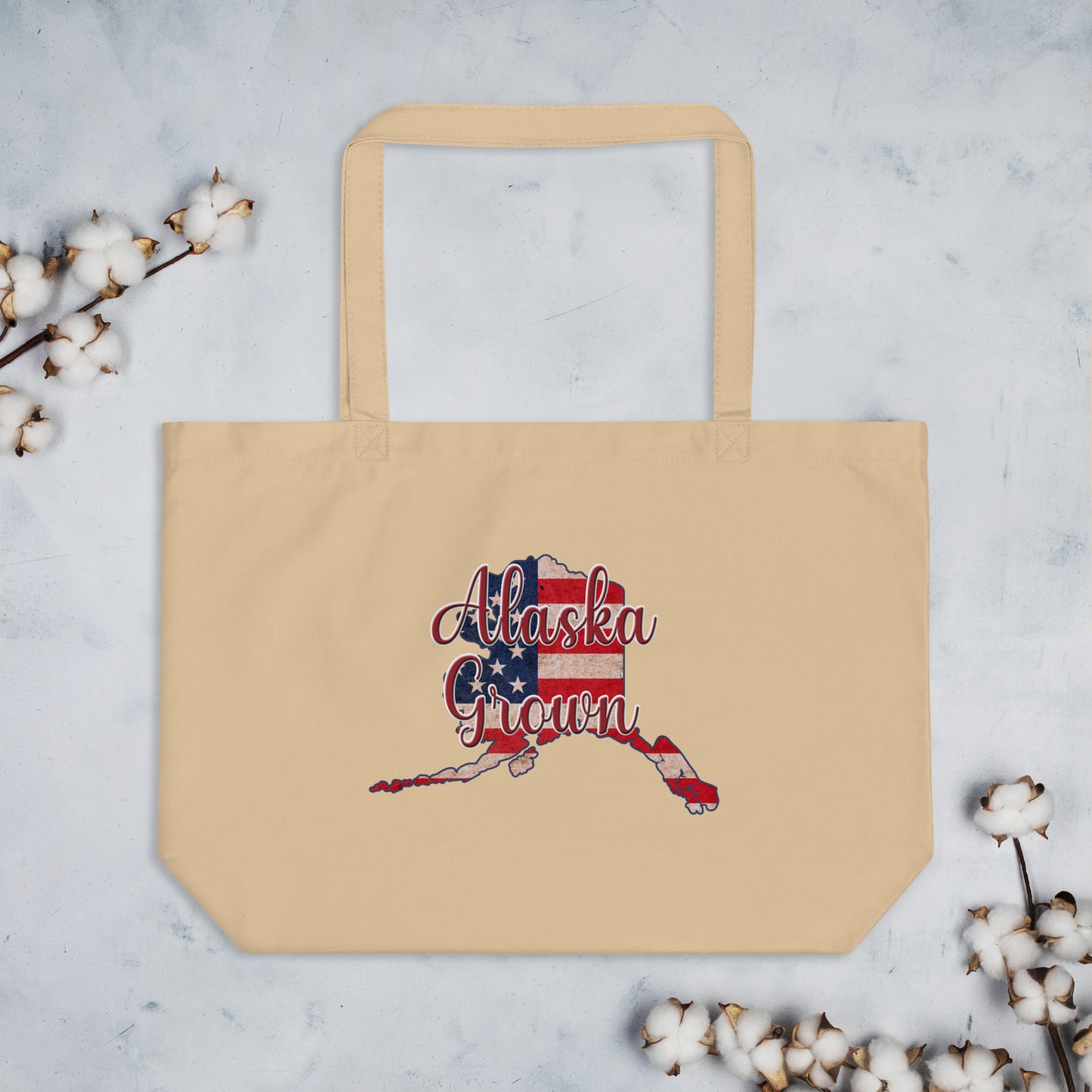 Alaska Grown US Flag Large Organic Tote Bag