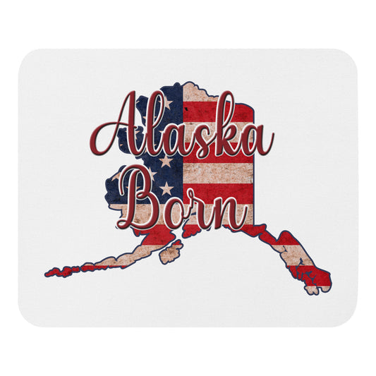 Alaska Born US Flag Mouse Pad