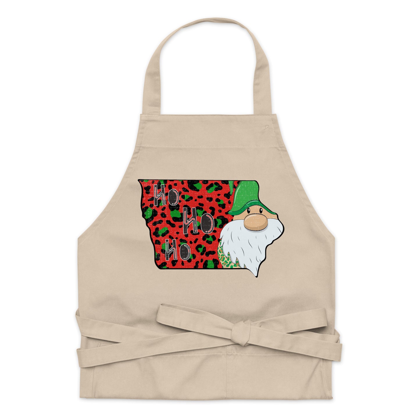 Iowa Christmas Elf Ho Ho Ho Organic cotton apron