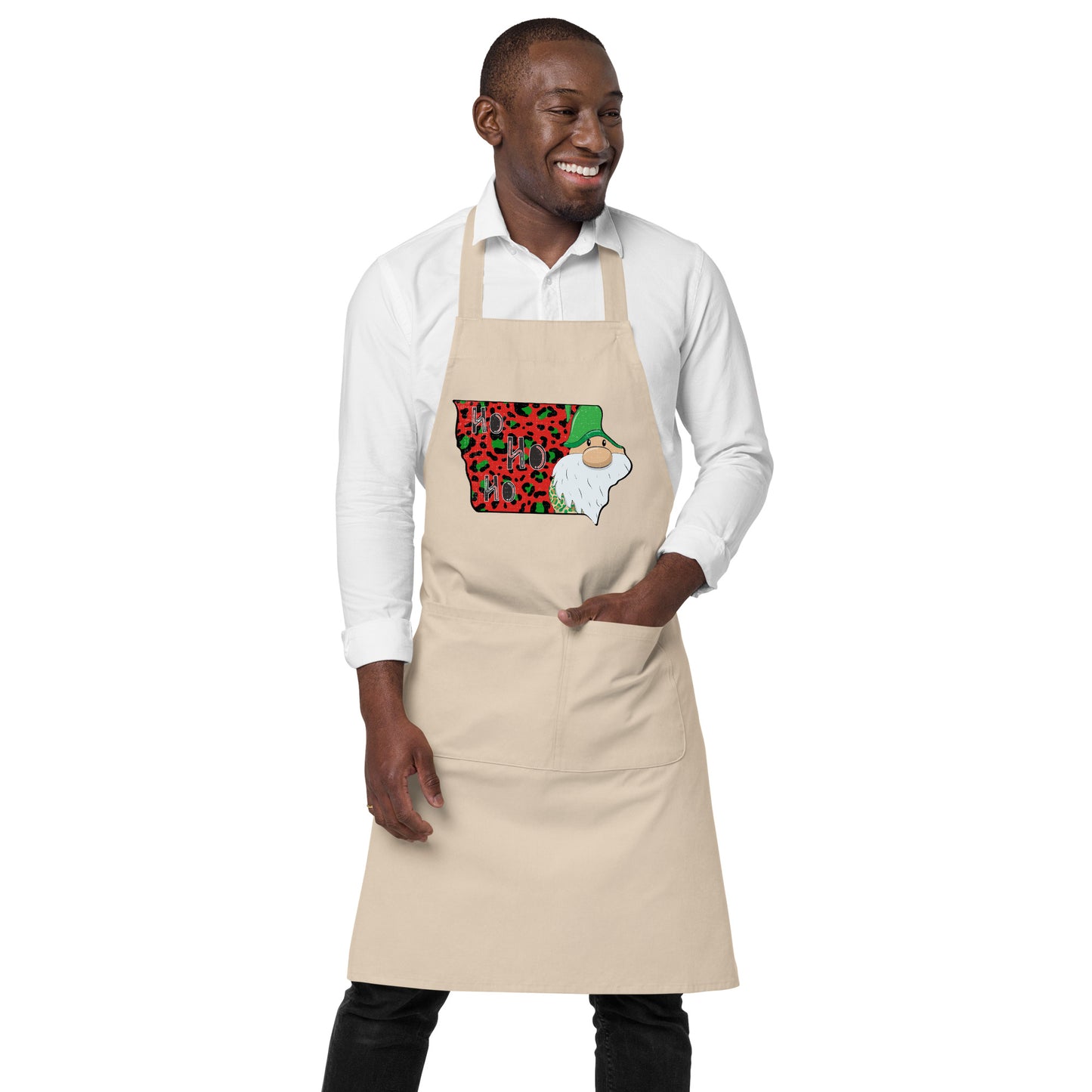 Iowa Christmas Elf Ho Ho Ho Organic cotton apron