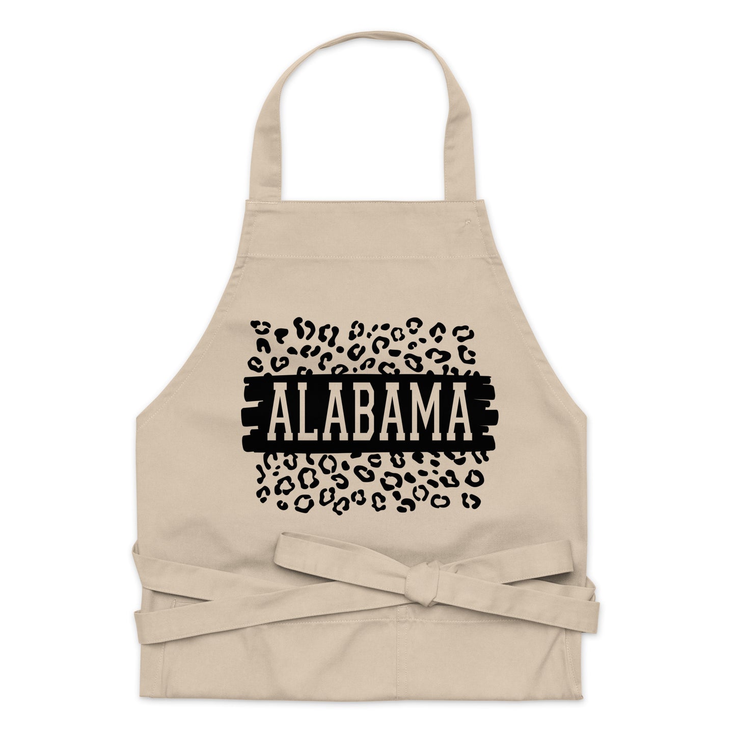 Alabama Black on Leopard Print Organic Cotton Apron