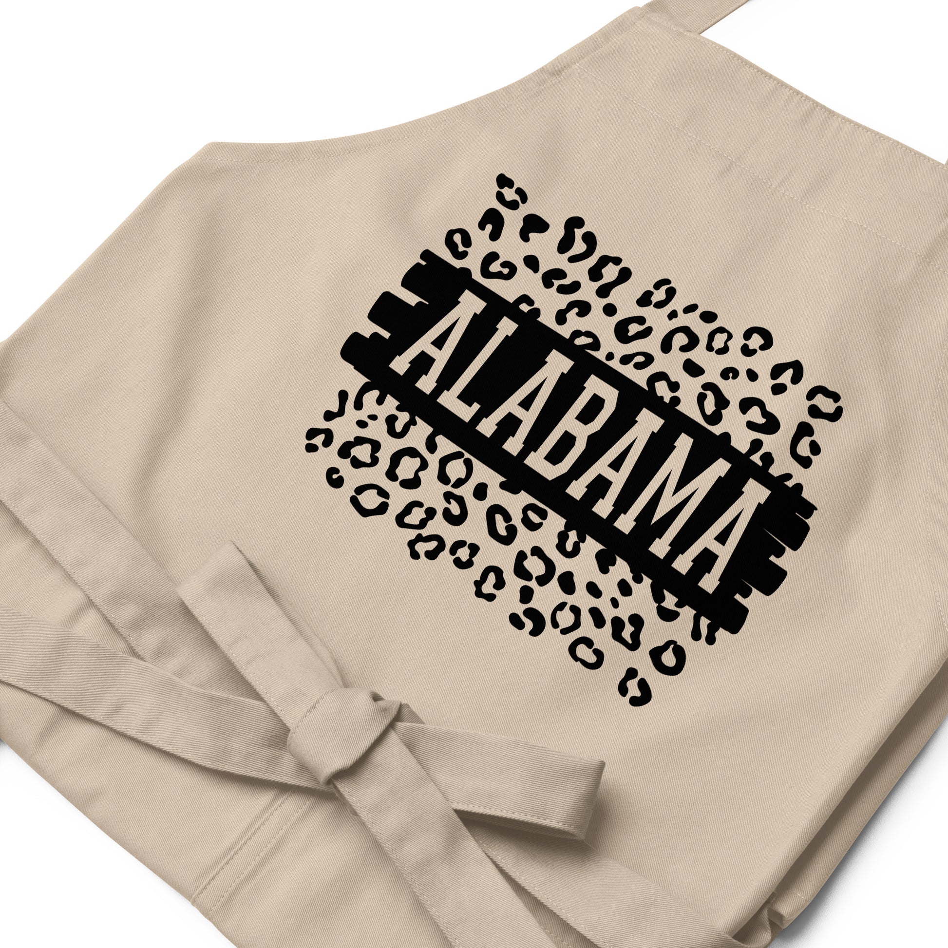 Alabama Black on Leopard Print Organic Cotton Apron