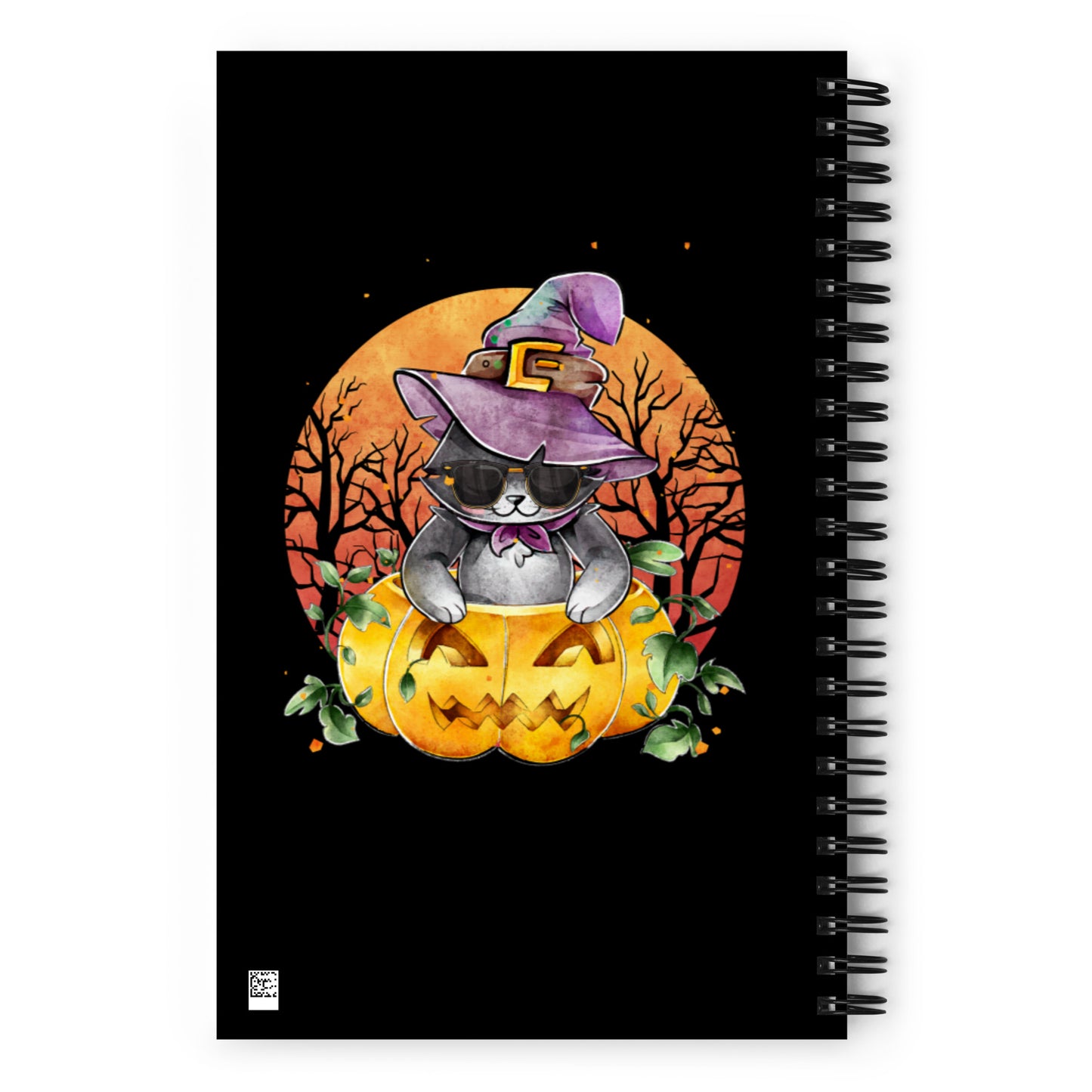 Witchy Cat in Jack O'Lantern Spiral notebook